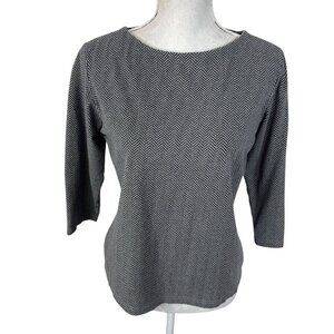 Talbots Petites Women's SP 3/4‎ Sleeve Black Herringbone Knit Boatneck Top